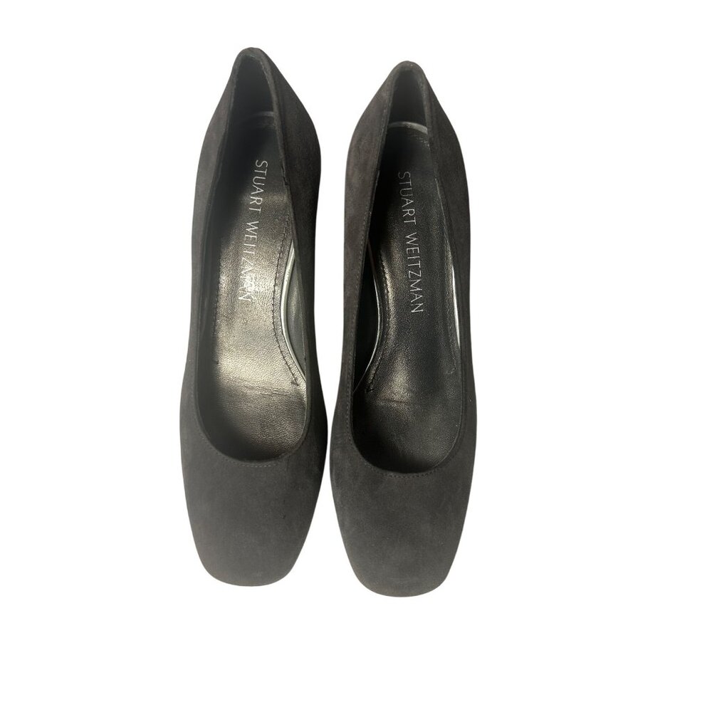 Stuart Weitzman Womens Gray Suede Block Heel Pumps Size 5 M Workwear Classic